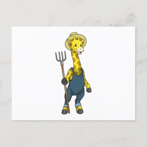 Giraffe as Farmer with Pitchfork Postcard