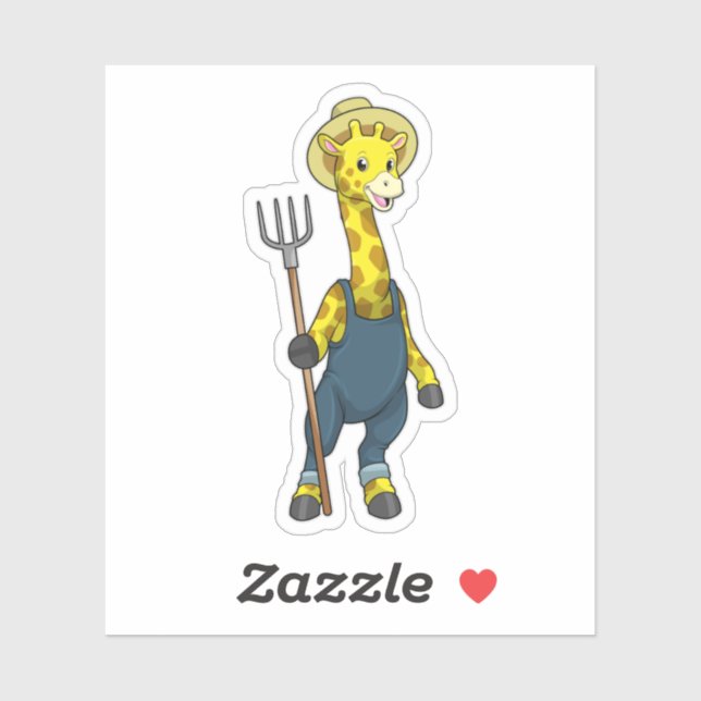 Giraffe as Farmer with Pitchfork Sticker (Sheet)