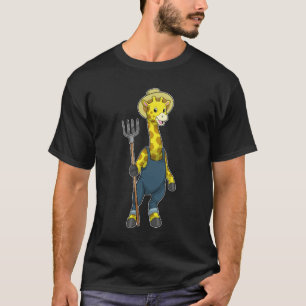 Giraffe as Farmer with Pitchfork T-Shirt