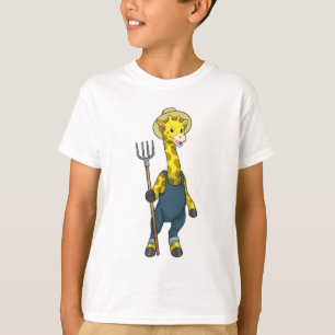 Giraffe as Farmer with Pitchfork T-Shirt