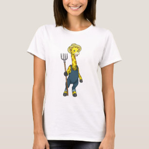 Giraffe as Farmer with Pitchfork T-Shirt