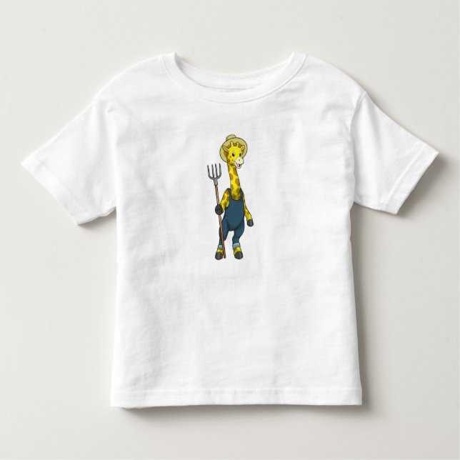 Giraffe as Farmer with Pitchfork Toddler T-shirt (Front)