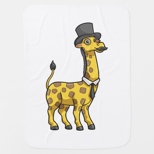 Giraffe as Gentleman with Hat, Tie and Mustache Baby Blanket (Front)