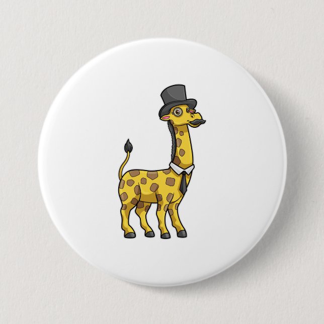 Giraffe as Gentleman with Hat, Tie and Mustache Button (Front)