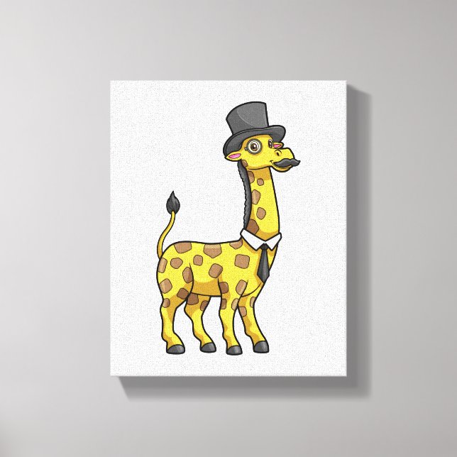 Giraffe as Gentleman with Hat, Tie and Mustache Canvas Print (Front)