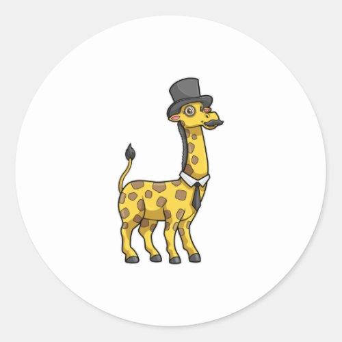 Giraffe as Gentleman with Hat Tie and Mustache Classic Round Sticker