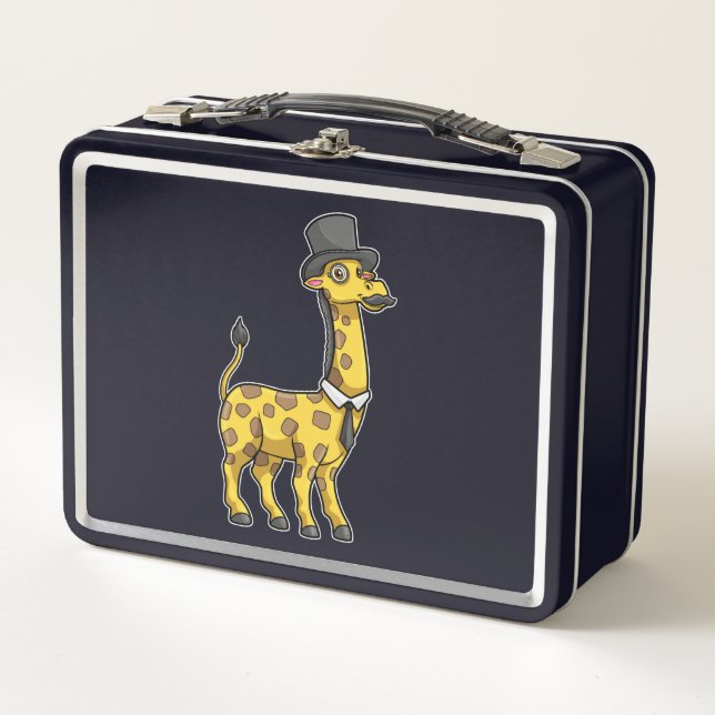 Giraffe as Gentleman with Hat, Tie and Mustache Metal Lunch Box (Front)