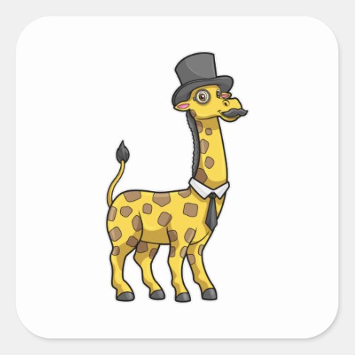 Giraffe as Gentleman with Hat Tie and Mustache Square Sticker