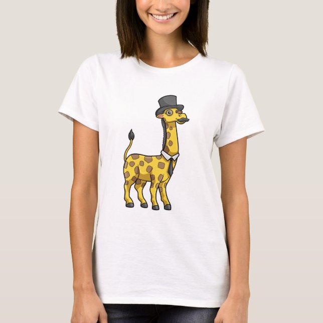 Giraffe as Gentleman with Hat, Tie and Mustache T-Shirt (Front)