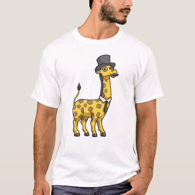 Giraffe as Gentleman with Hat, Tie and Mustache T-Shirt (Front)