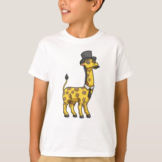Giraffe as Gentleman with Hat, Tie and Mustache T-Shirt (Front)