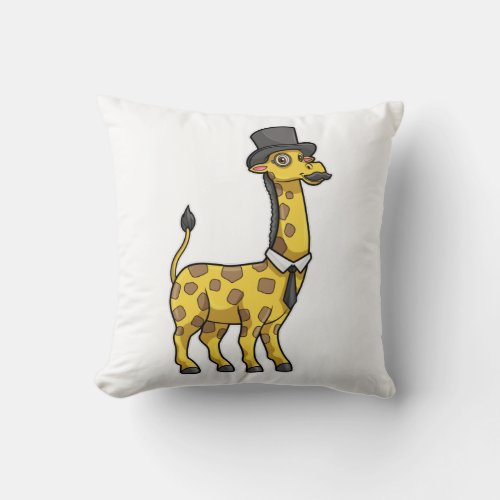Giraffe as Gentleman with Hat Tie and Mustache Throw Pillow