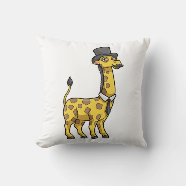 Giraffe as Gentleman with Hat, Tie and Mustache Throw Pillow (Front)