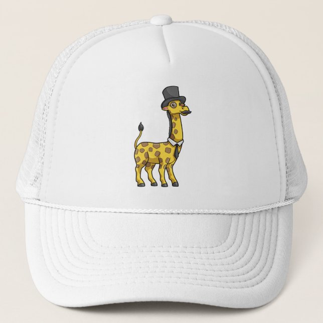 Giraffe as Gentleman with Hat, Tie and Mustache Trucker Hat (Front)