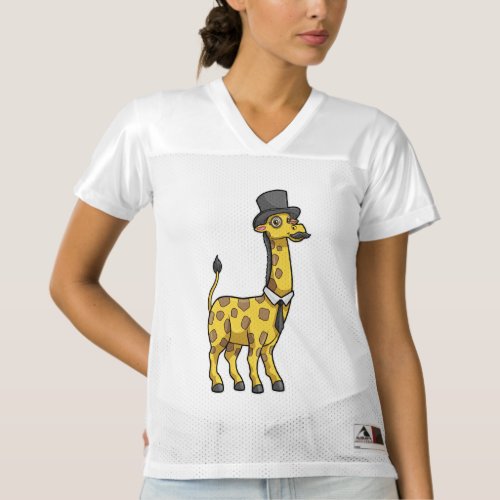 Giraffe as Gentleman with Hat Tie and Mustache Womens Football Jersey
