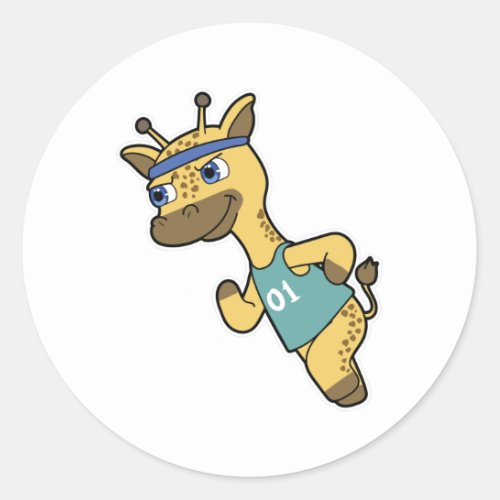 Giraffe as Jogger at Running with Headband Classic Round Sticker