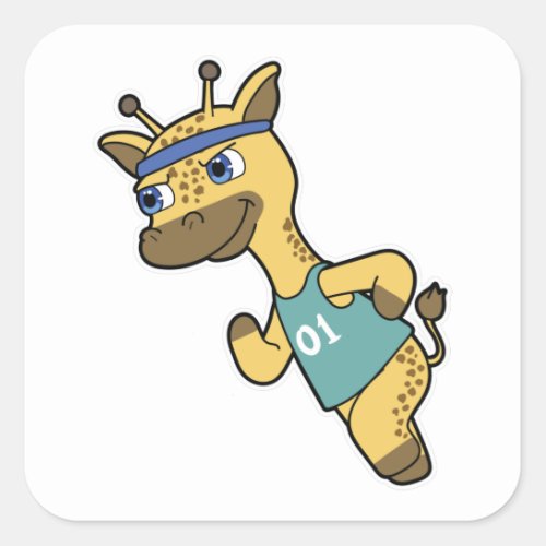 Giraffe as Jogger at Running with Headband Square Sticker