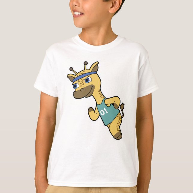 Giraffe as Jogger at Running with Headband T-Shirt (Front)