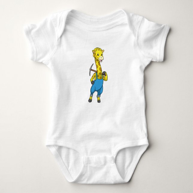 Giraffe as Miner with Pickaxe Baby Bodysuit (Front)