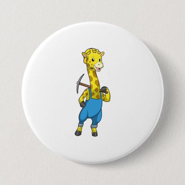 Giraffe as Miner with Pickaxe Button (Front)