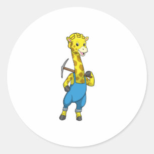 Giraffe as Miner with Pickaxe Classic Round Sticker