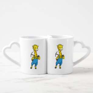 Giraffe as Miner with Pickaxe Coffee Mug Set