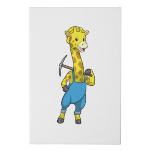Giraffe as Miner with Pickaxe Faux Canvas Print