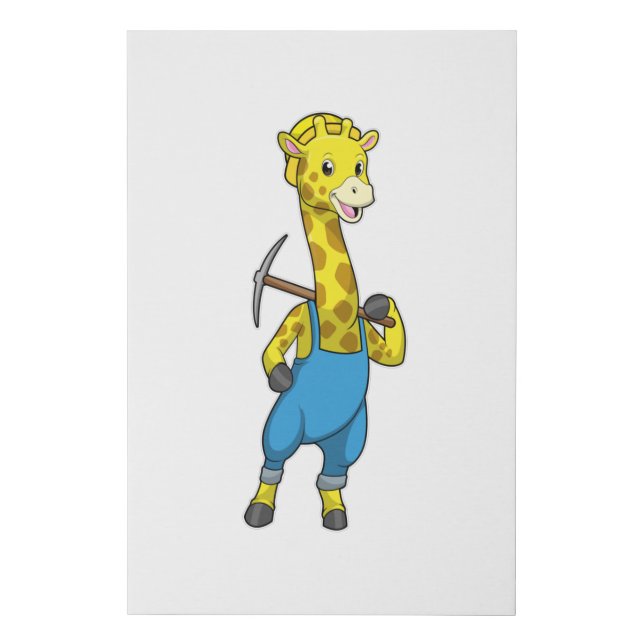 Giraffe as Miner with Pickaxe Faux Canvas Print (Front)