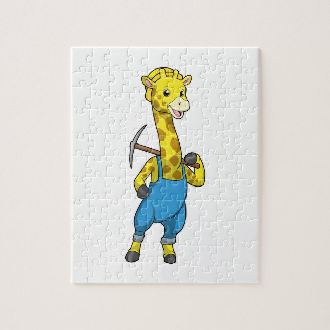 Giraffe as Miner with Pickaxe Jigsaw Puzzle (Vertical)