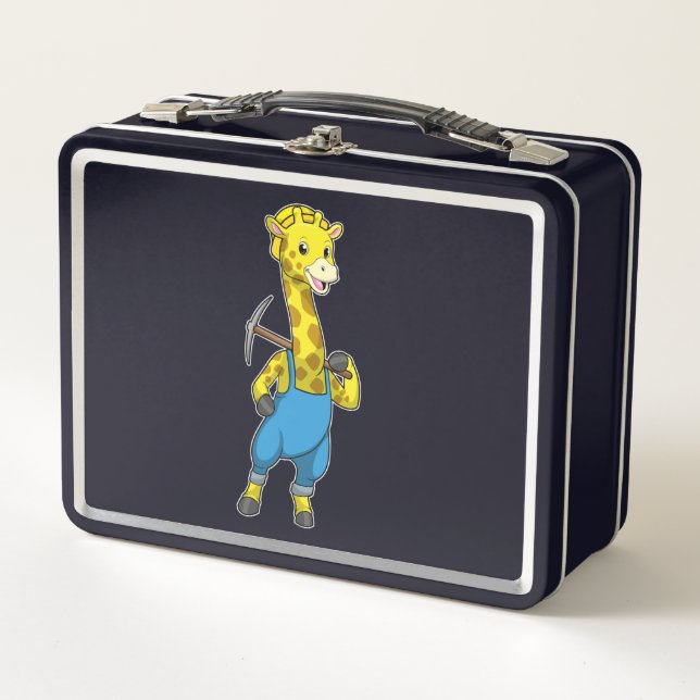 Giraffe as Miner with Pickaxe Metal Lunch Box (Front)