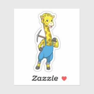 Giraffe as Miner with Pickaxe Sticker