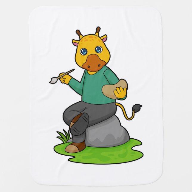 Giraffe as Painter with Paint brush Baby Blanket (Front)