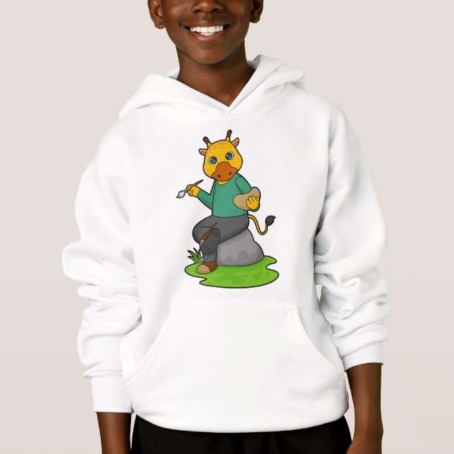 Giraffe as Painter with Paint brush Hoodie (Front)