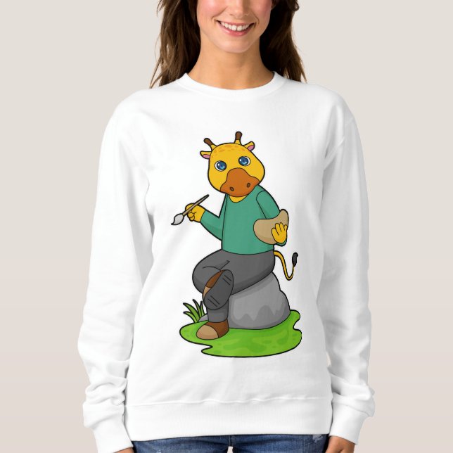 Giraffe as Painter with Paint brush Sweatshirt (Front)