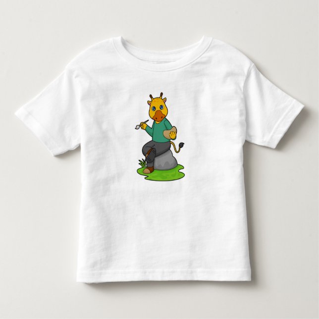 Giraffe as Painter with Paint brush Toddler T-shirt (Front)