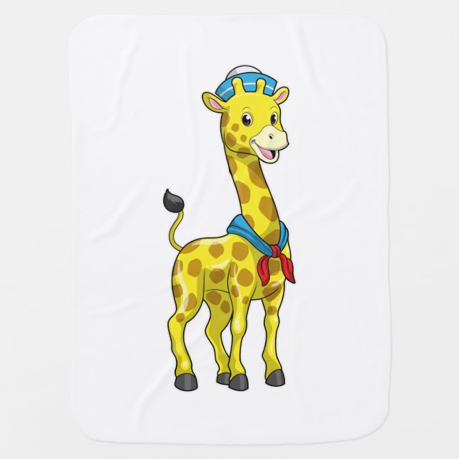 Giraffe as Sailor with Sailor hat Baby Blanket (Front)