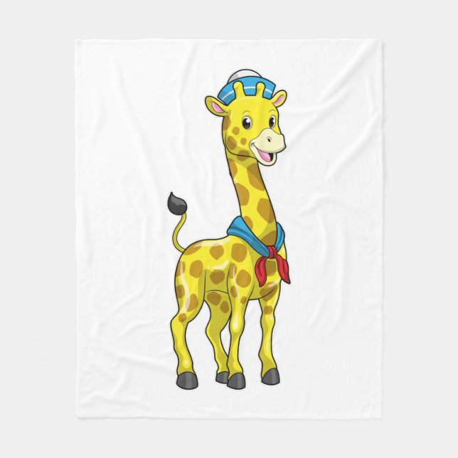 Giraffe as Sailor with Sailor hat Fleece Blanket (Front)