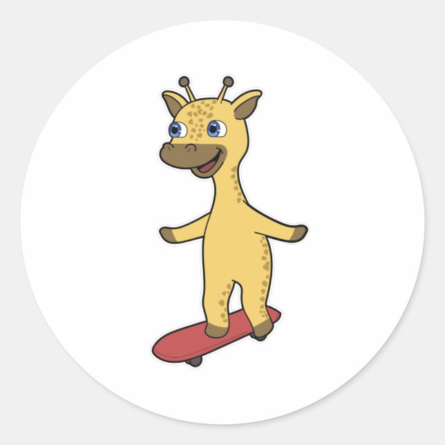 Giraffe as Skater with Skateboard Classic Round Sticker (Front)
