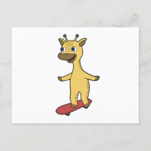 Giraffe as Skater with Skateboard Postcard