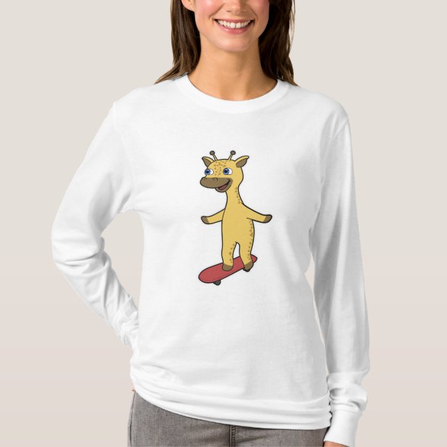 Giraffe as Skater with Skateboard T-Shirt (Front)