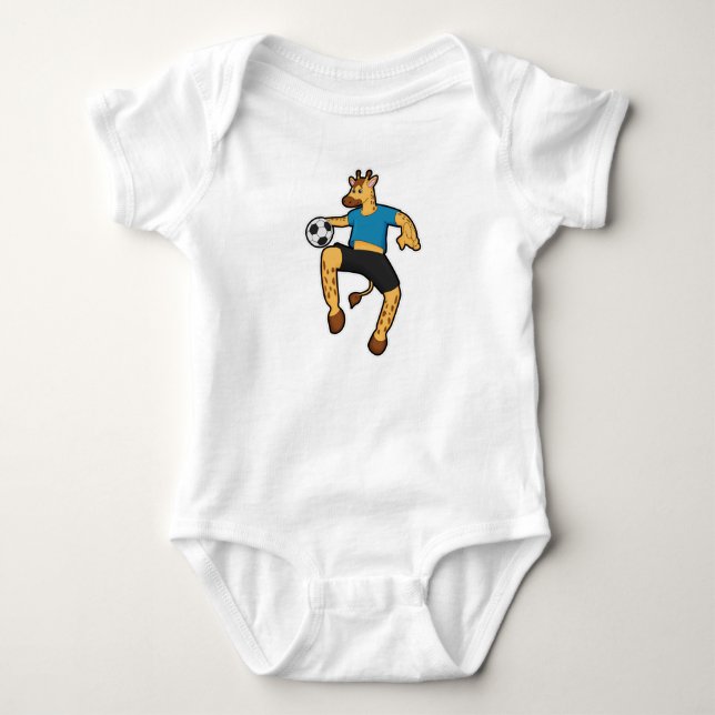Giraffe as Soccer player with Soccer ball Baby Bodysuit (Front)