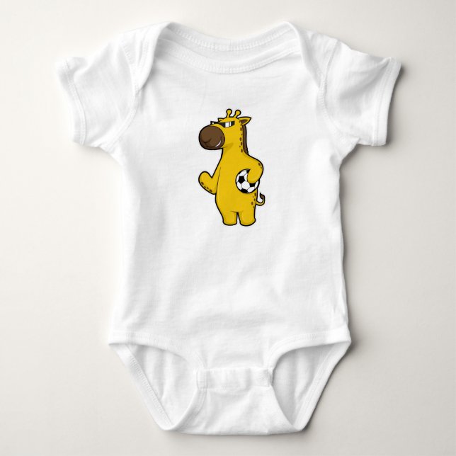 Giraffe as Soccer player with Soccer ball Baby Bodysuit (Front)
