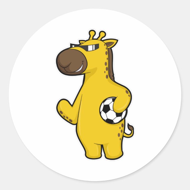 Giraffe as Soccer player with Soccer ball Classic Round Sticker (Front)