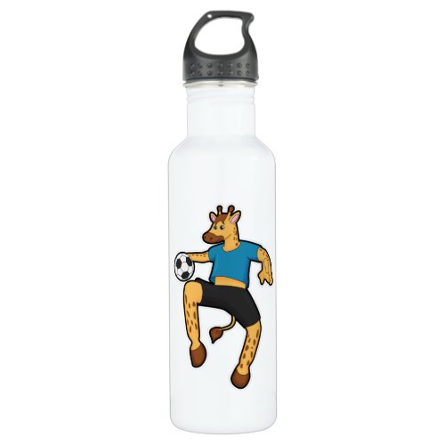 Giraffe as Soccer player with Soccer ball Stainless Steel Water Bottle