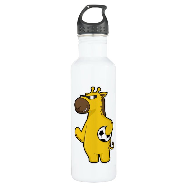 Giraffe as Soccer player with Soccer ball Stainless Steel Water Bottle (Front)