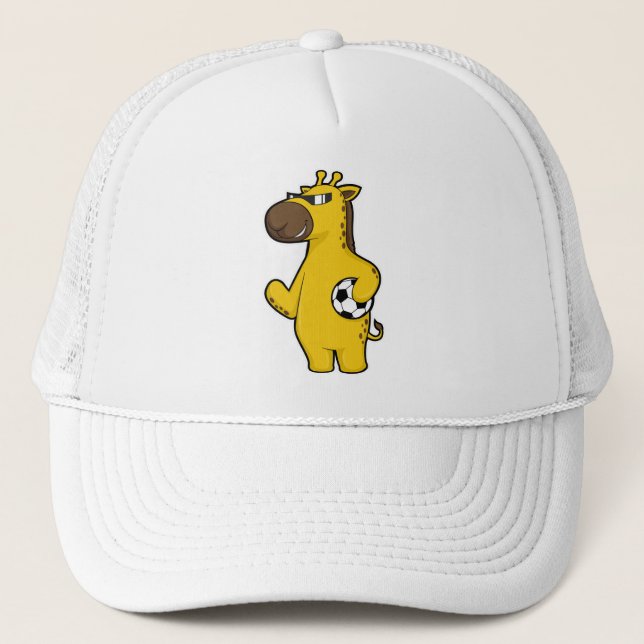 Giraffe as Soccer player with Soccer ball Trucker Hat (Front)