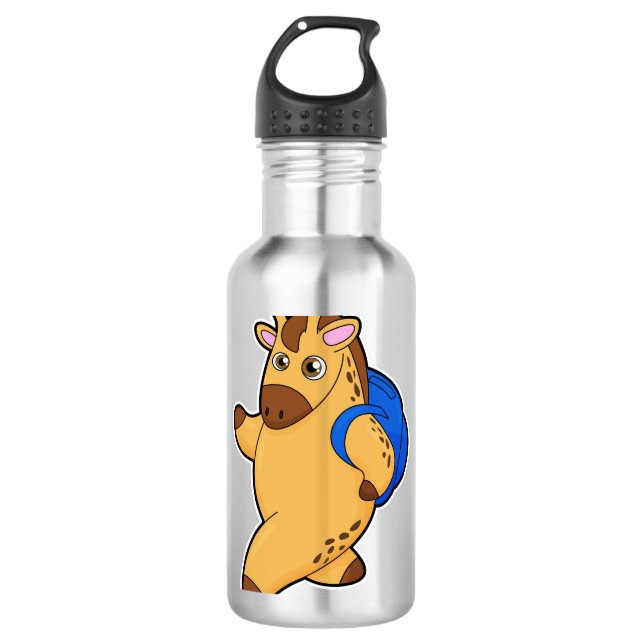 Giraffe as Student with Backpack Stainless Steel Water Bottle (Front)
