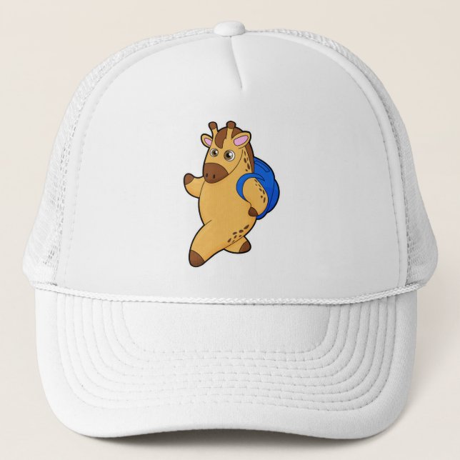 Giraffe as Student with Backpack Trucker Hat (Front)