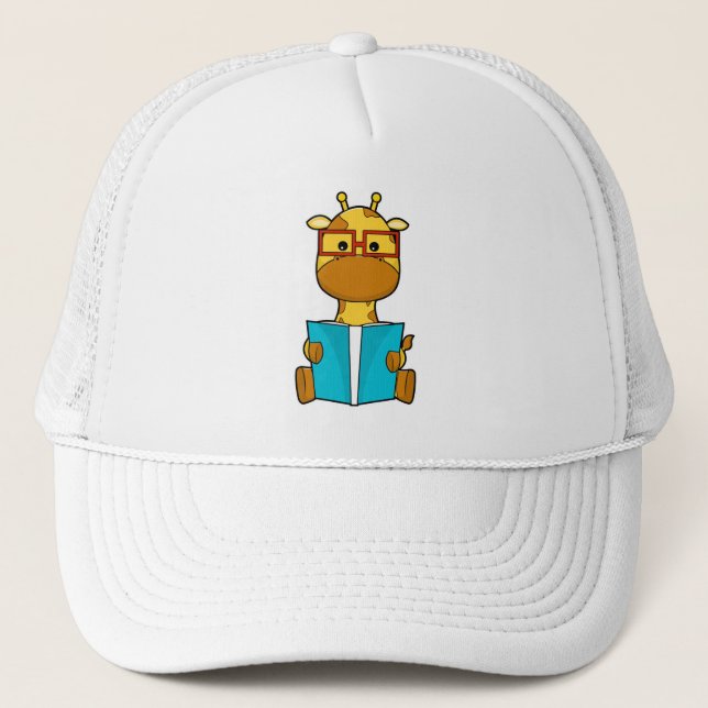 Giraffe as Student with Glasses & Book Trucker Hat (Front)