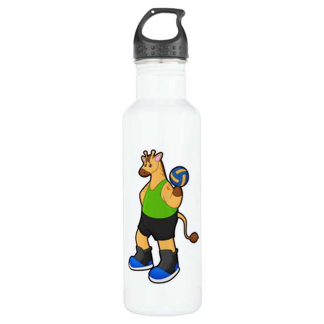 Giraffe as Volleyball player with Volleyball Stainless Steel Water Bottle (Front)